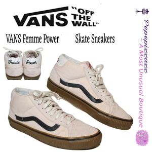 VANS Femme Power Womens 9.5 Ivory Canvas Lace Up Low Top Skate Shoes Sneakers